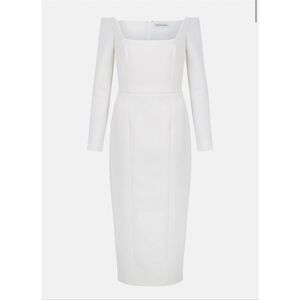 NWT Emilia Wickstead Birch Bridal Ivory Textured Cloque Long Sleeve Midi Dress 6